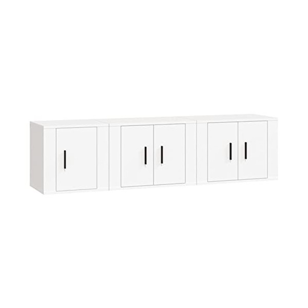 Camerina Ensemble de Meubles TV 3 pcs Blanc Bois dingénierie,Meuble TV,Table Basse Salon Meuble TV,Table Basse LED Couleurs