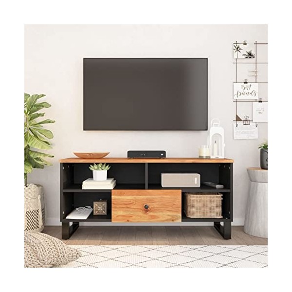 ZEYUAN Meuble TV 100x33x46 cm Bois dacacia Solide et dingénierie,Meuble TV,Table Basse Salon Meuble TV,Table Basse LED Coul