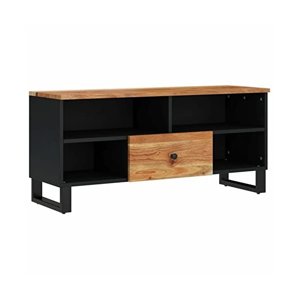 ZEYUAN Meuble TV 100x33x46 cm Bois dacacia Solide et dingénierie,Meuble TV,Table Basse Salon Meuble TV,Table Basse LED Coul