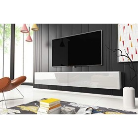Meuble TV Donna, Largeur 180 cm, Lowboard TV, Debout ou Suspendu, Meuble Salon, Panneaux de Particules stratifiés, Style Mode