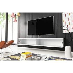 Meuble TV Donna, Largeur 180 cm, Lowboard TV, Debout ou Suspendu, Meuble Salon, Panneaux de Particules stratifiés, Style Mode