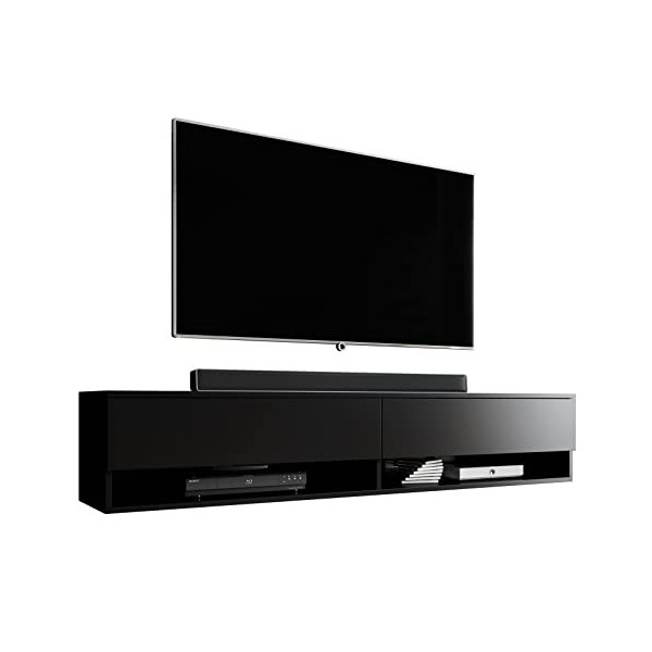 Furnix Alyx - Meuble TV bas - 180 x 34 x 32 cm l x H x P - Sans éclairage LED - 2 compartiments avec porte « Push-Click » -