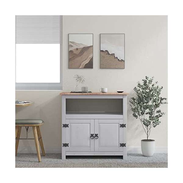 Higsose Meuble TV Salon Gamme Corona Pin Mexicain Gris et Marron 80x43x78 cm Buffet Latéral avec 1 Armoire et 1 Étagère Centr