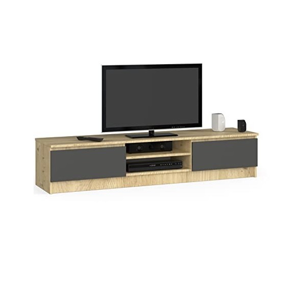 ADGO RTV K160 CLP Meuble TV avec 2 armoires et 2 étagères 160 x 33 x 40 cm, meuble TV bas, meuble TV pour TV, meuble TV, étag