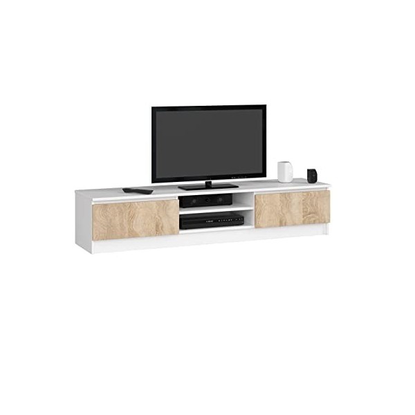 ADGO RTV K160 CLP Meuble TV avec 2 armoires et 2 étagères 160 x 33 x 40 cm, meuble TV bas, meuble TV pour TV, meuble TV, étag