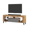 Selsey HugoB - Meuble TV - 140 cm, Chêne Lancaster/Gris Brillant, LED à Piles - Style Moderne