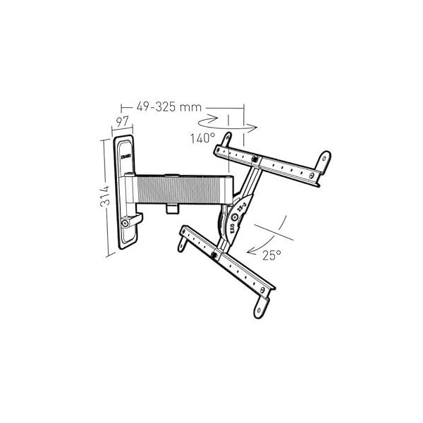 Erard EXO 600TW2 Support Mural Aluminium inclinable et orientable pour écrans de 40"-75" TV televiseur Fixation