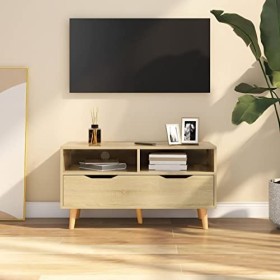 Meuble TV avec 1 tiroir | Style Contemporain | Rangement matériel télé Audio Video Gaming | 90x40x48,5cm chêne Sonoma