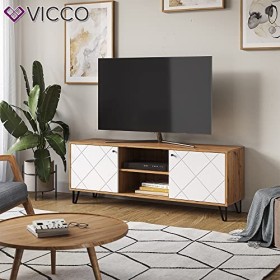 Vicco Meuble TV Nizza, Chêne Artisan/Blanc, 150 x 55.2 cm