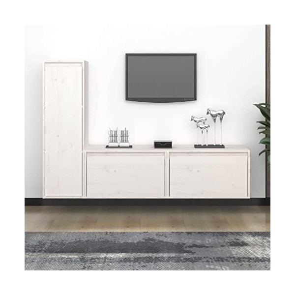 Générique Meubles TV 3 pcs Blanc Bois Massif de pin,21.6 KG,3100120, Meubles, Meubles TV