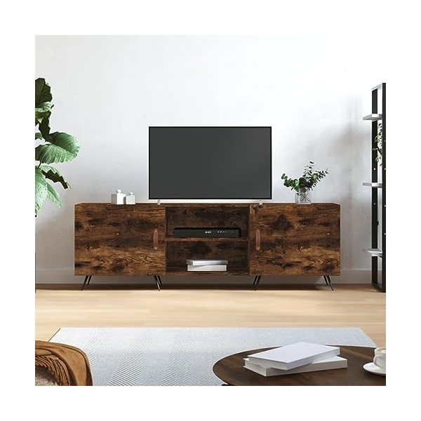 BaraSh Meuble TV chêne fumé 150x30x50 cm Bois dingénierie,Meuble TV,Table Basse Salon Meuble TV,Table Basse LED Couleurs