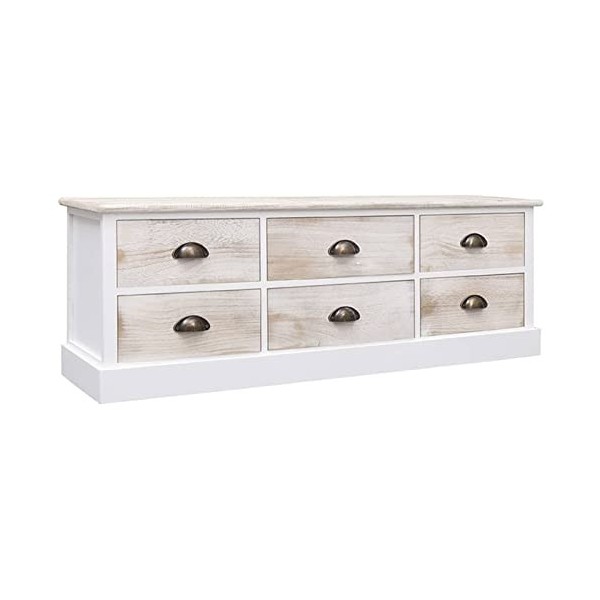 LAPOOH Meuble TV Blanc/Marron Clair 108x30x40 cm Bois Massif Paulownia,Meuble TV,Table Basse Salon Meuble TV,Table Basse LED 