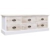 LAPOOH Meuble TV Blanc/Marron Clair 108x30x40 cm Bois Massif Paulownia,Meuble TV,Table Basse Salon Meuble TV,Table Basse LED 