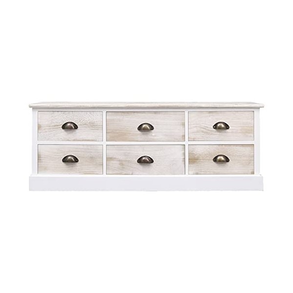 LAPOOH Meuble TV Blanc/Marron Clair 108x30x40 cm Bois Massif Paulownia,Meuble TV,Table Basse Salon Meuble TV,Table Basse LED 