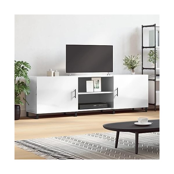 Camerina Meuble TV Blanc Brillant 150x30x50 cm Bois dingénierie,Meuble Bas Salon,Meubles De Salon TV,Meuble TV Longueur
