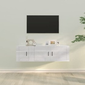 Camerina Ensemble de Meubles TV 2 pcs Blanc Brillant Bois dingénierie,Meuble TV,Table Basse Salon Meuble TV,Table Basse LED 