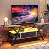 Bestier Meuble TV pour jeux vidéo de 140 cm avec lumière LED - Meuble TV industriel avec tiroir en tissu