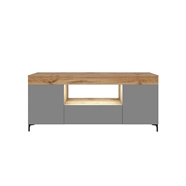 Selsey Gusto - Meuble TV avec LED/Banc TV avec LED Lancaster/Gris Mat, 137 cm 