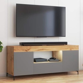 Selsey Gusto - Meuble TV avec LED/Banc TV avec LED Lancaster/Gris Mat, 137 cm 