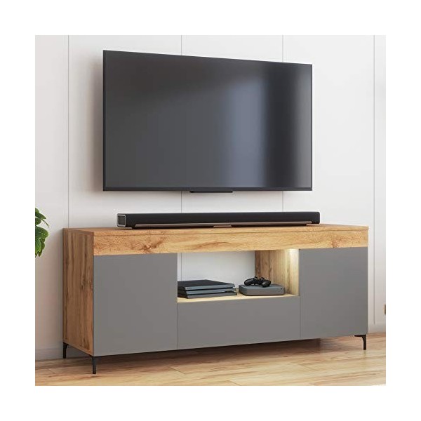 Selsey Gusto - Meuble TV avec LED/Banc TV avec LED Lancaster/Gris Mat, 137 cm 