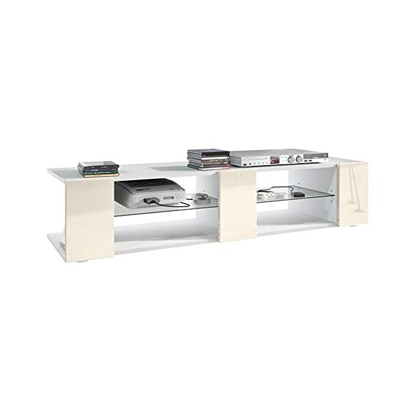 Vladon Buffet Bas Movie V2, Meuble TV avec 6 Compartiments Ouverts et placages décoratifs, Blanc Mat/Chêne Brut 134 x 29 x 3