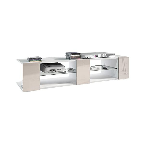 Vladon Buffet Bas Movie V2, Meuble TV avec 6 Compartiments Ouverts et placages décoratifs, Blanc Mat/Chêne Brut 134 x 29 x 3