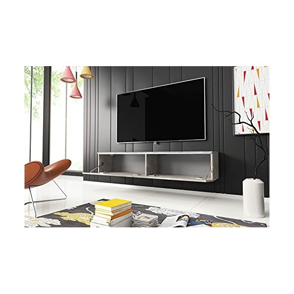 Meuble TV LOWBOARD D 140 cm, meuble TV suspendu, blanc, béton, meuble de salon moderne béton 
