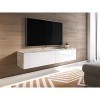 Meuble TV LOWBOARD D 140 cm, meuble TV suspendu, blanc, béton, meuble de salon moderne béton / blanc brillant 