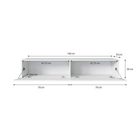 Meuble TV LOWBOARD D 140 cm, meuble TV suspendu, blanc, béton, meuble de salon moderne béton / blanc brillant 