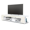 Vladon Buffet Bas Movie, Meuble TV avec 4 Compartiments Ouverts et placages décoratifs, Blanc Mat/Mûre Haute Brillance 134 x