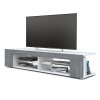 Vladon Buffet Bas Movie, Meuble TV avec 4 Compartiments Ouverts et placages décoratifs, Blanc Mat/Mûre Haute Brillance 134 x