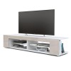 Vladon Buffet Bas Movie, Meuble TV avec 4 Compartiments Ouverts et placages décoratifs, Blanc Mat/Mûre Haute Brillance 134 x