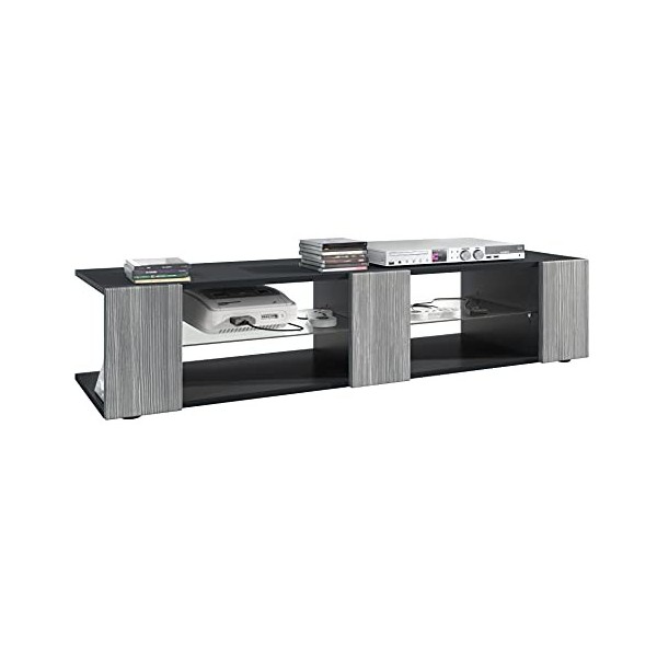 Vladon Buffet Bas Movie V2, Meuble TV avec 6 Compartiments Ouverts et placages décoratifs, Noir Mat/Noir Haute Brillance 134