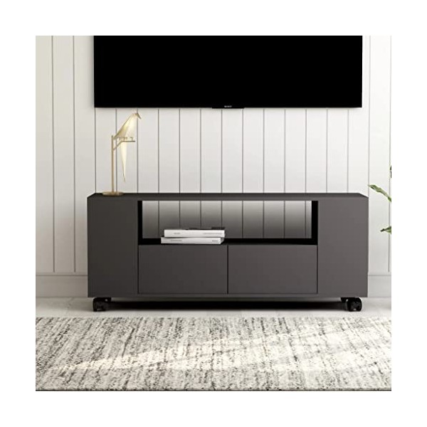 homiuse Meuble TV Gris 120x35x43 cm Aggloméré Bibliothèque Style Classique Support de TV Table TV Meuble Salon Armoire TV Cha