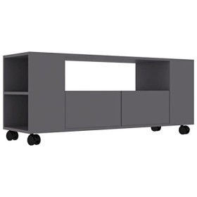 homiuse Meuble TV Gris 120x35x43 cm Aggloméré Bibliothèque Style Classique Support de TV Table TV Meuble Salon Armoire TV Cha
