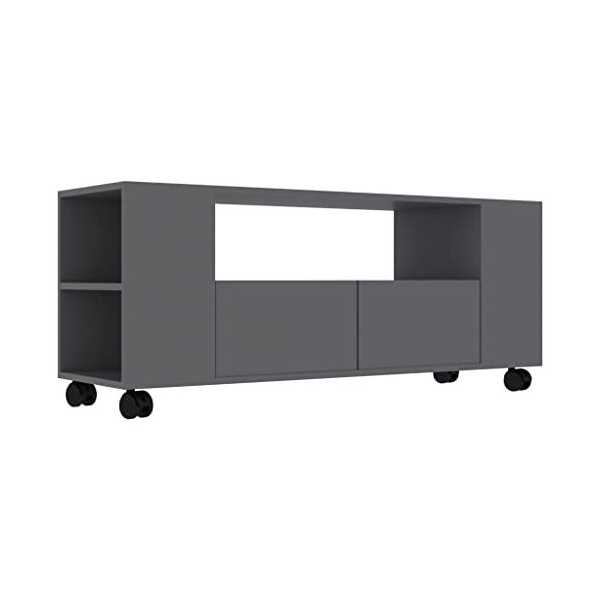 homiuse Meuble TV Gris 120x35x43 cm Aggloméré Bibliothèque Style Classique Support de TV Table TV Meuble Salon Armoire TV Cha