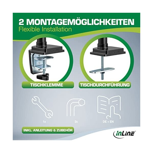 InLine® Support de Bureau avec élévateur Mobile pour Deux écrans jusquà 82 cm 32" Max. 9 kg
