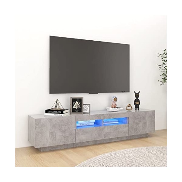 SKM Meuble TV avec lumières LED Gris béton 180x35x40 cm-37kg