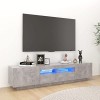 SKM Meuble TV avec lumières LED Gris béton 180x35x40 cm-37kg