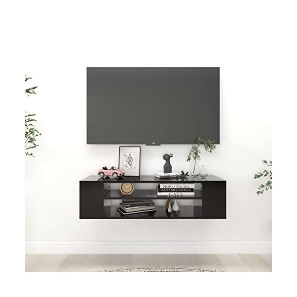 TEKEET Meuble TV suspendu pour centres de divertissement et télévision, noir, 100 x 30 x 26,5 cm, en bois dingénierie