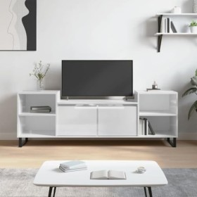 Camerina Meuble TV Blanc Brillant 160x35x55 cm Bois dingénierie,Meuble TV,Table TV,Ensemble Meuble TV
