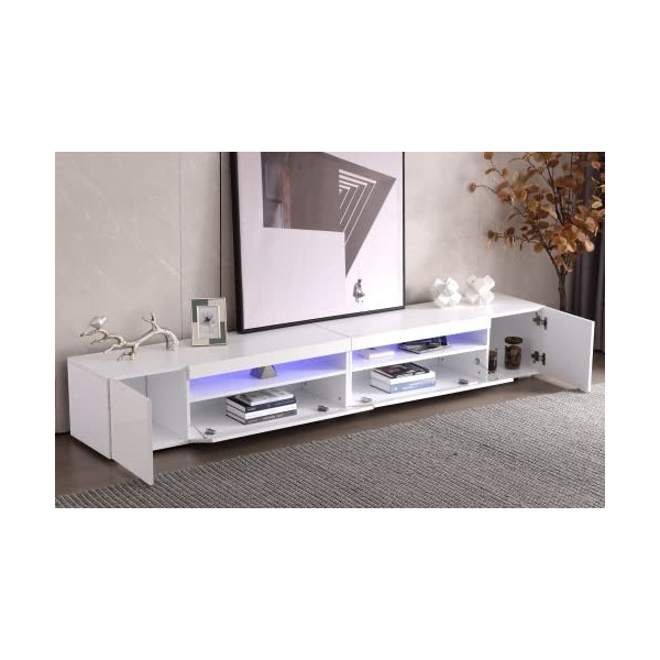 okwish Meuble TV Moderne Blanc avec Panneau Lumineux, éclairage LED Variable, pour Salon, Salle à Manger, Chambre à Coucher, 