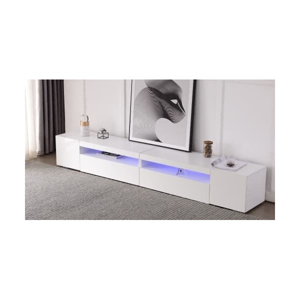 okwish Meuble TV Moderne Blanc avec Panneau Lumineux, éclairage LED Variable, pour Salon, Salle à Manger, Chambre à Coucher, 