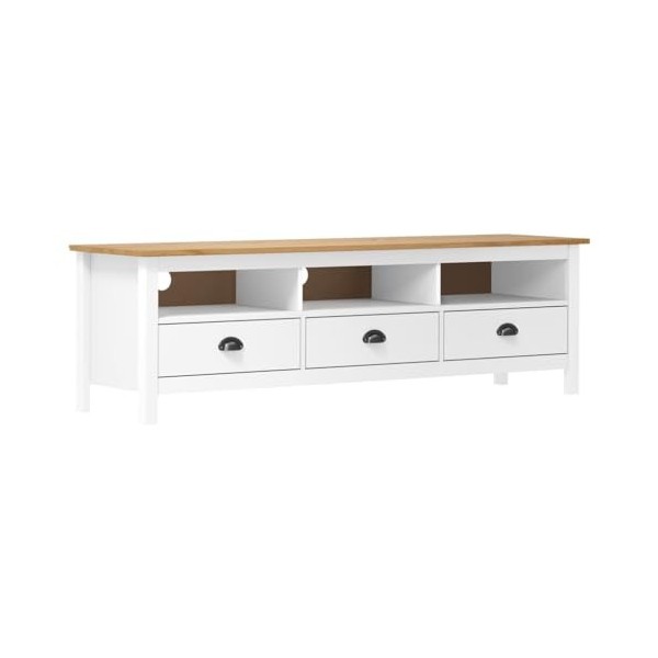 Générique Meuble TV Hill Range Blanc 158x40x47 cm Bois de pin Solide,22 KG,288930, Meubles, Meubles TV