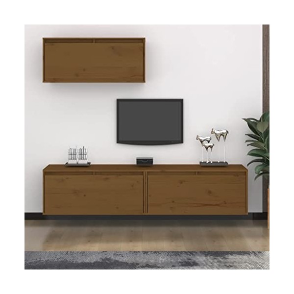 Générique Meubles TV 3 pcs Marron Miel Bois Massif de pin,24.58 KG,3100137, Meubles, Meubles TV