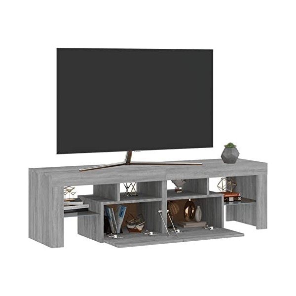 Tidyard Sonoma Meuble TV avec lumières LED et bas Meuble TV Meuble TV TV Table de salon, salle à manger et chambre Gris 140 x