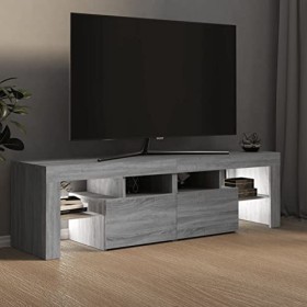 Tidyard Sonoma Meuble TV avec lumières LED et bas Meuble TV Meuble TV TV Table de salon, salle à manger et chambre Gris 140 x