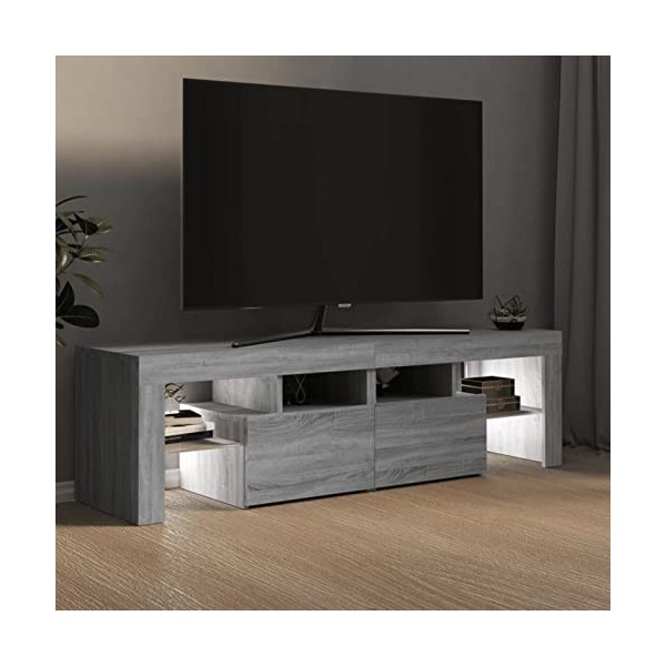 Tidyard Sonoma Meuble TV avec lumières LED et bas Meuble TV Meuble TV TV Table de salon, salle à manger et chambre Gris 140 x