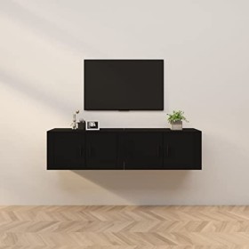 ZEYUAN Meubles TV muraux 2 pcs Noir 80x34,5x40 cm,Meuble TV,Table Basse Salon Meuble TV,Table Basse LED Couleurs