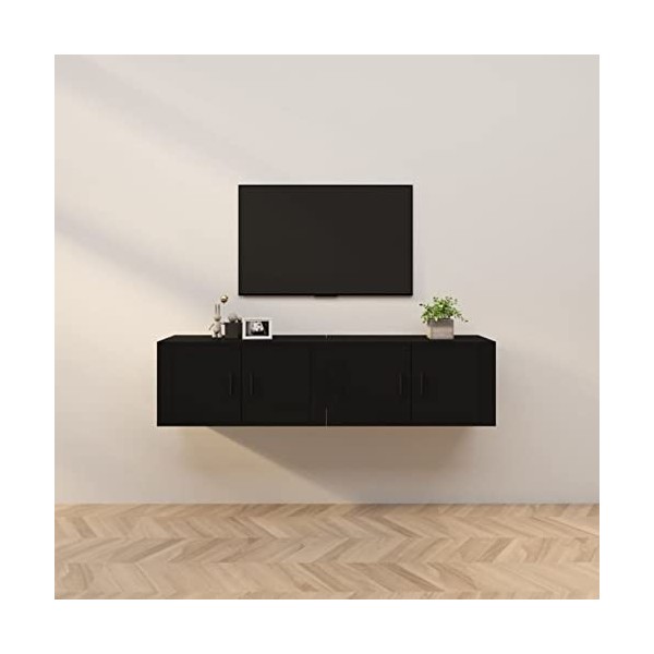ZEYUAN Meubles TV muraux 2 pcs Noir 80x34,5x40 cm,Meuble TV,Table Basse Salon Meuble TV,Table Basse LED Couleurs